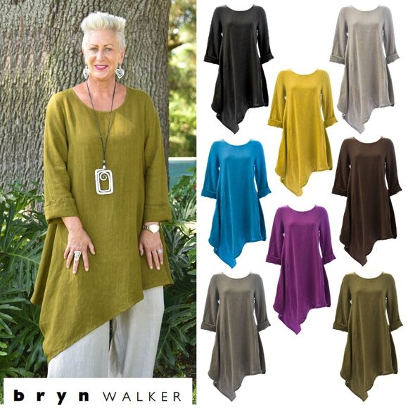 BRYN WALKER Nada Tunic Goldfinch Lagenlook Linen Mustard Yellow Plus Size 3X Art - Picture 1 of 7